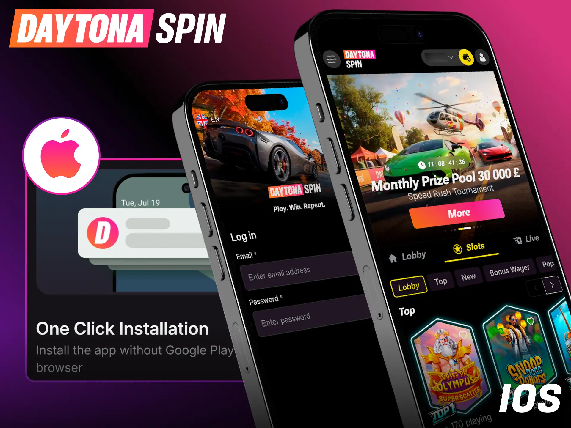 Install the dedicated Apple application to access your Daytona Spin account.